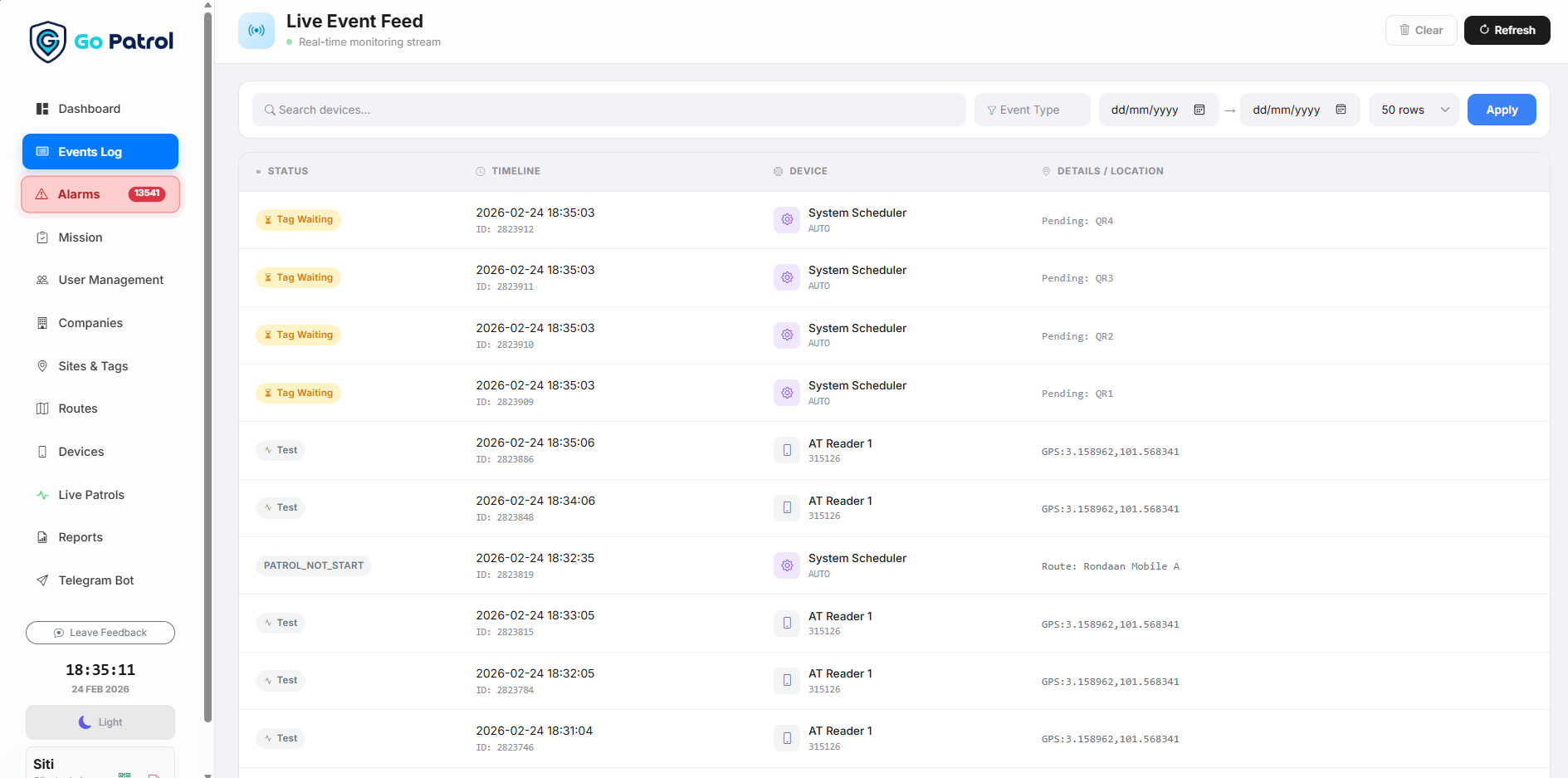 Go Patrol Web Dashboard